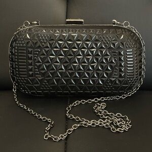 BCBGMAXAZRIA Black Geometric Studded Clutch – Chain Strap – New